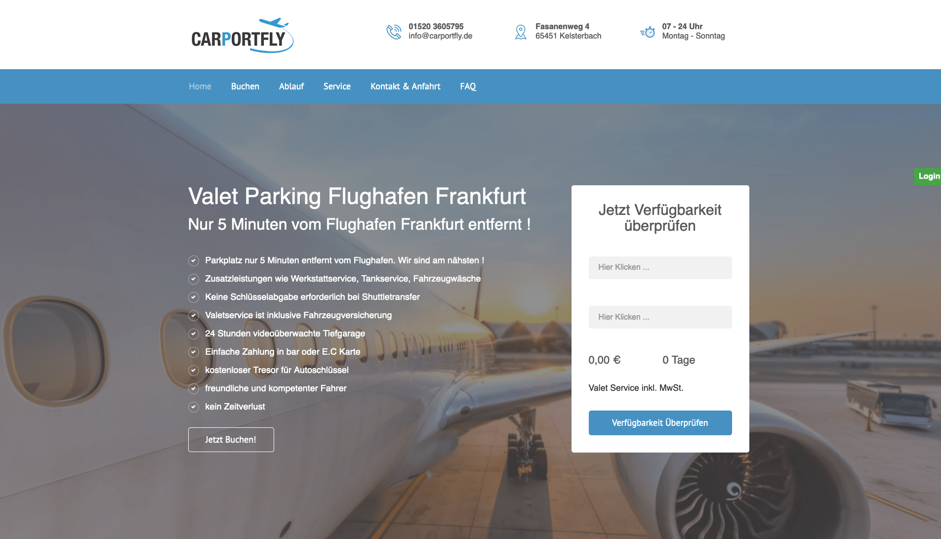 Screenshot Carportfly Parkplatz Website