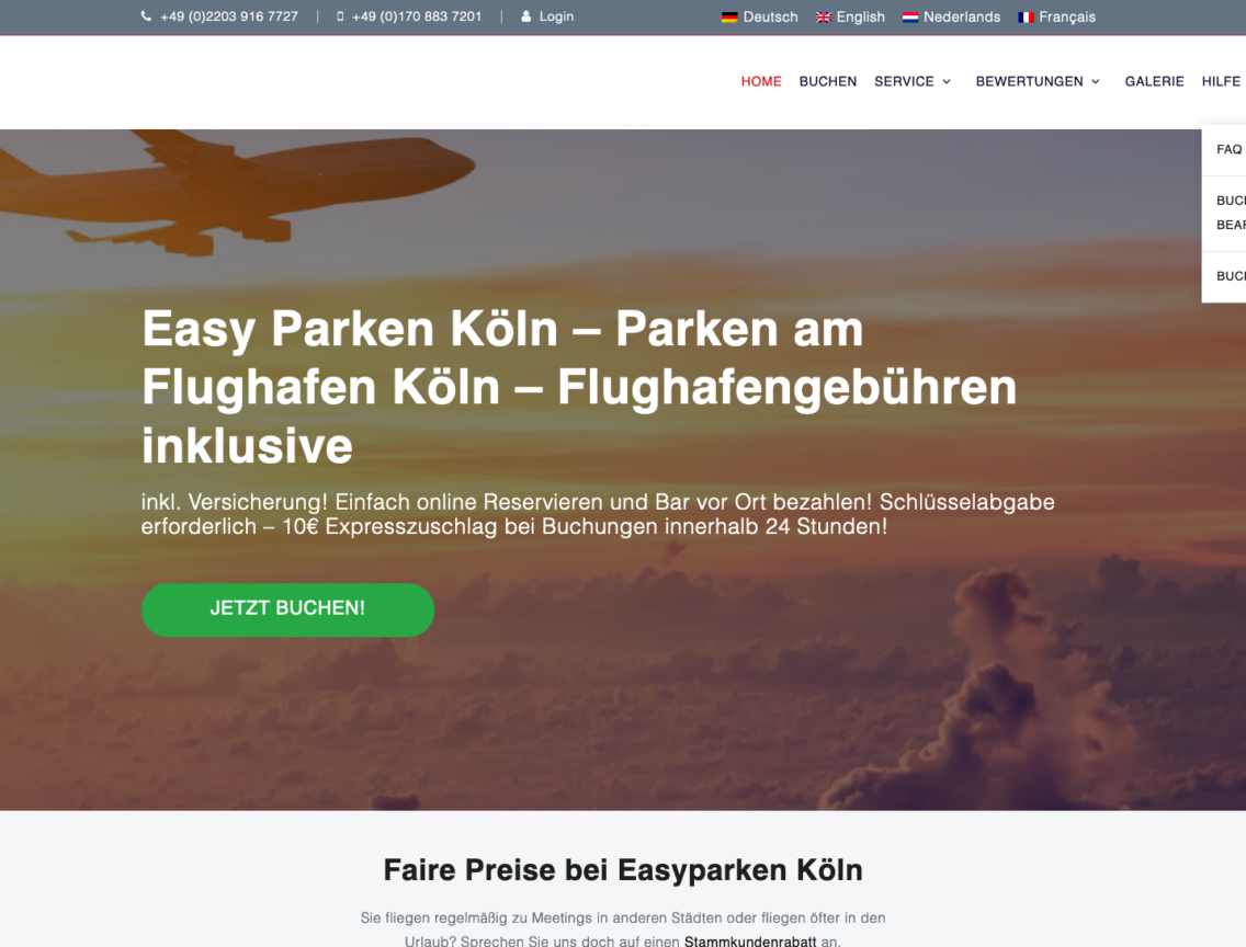 Screenshot Easy Parken Köln Parkplatz Website