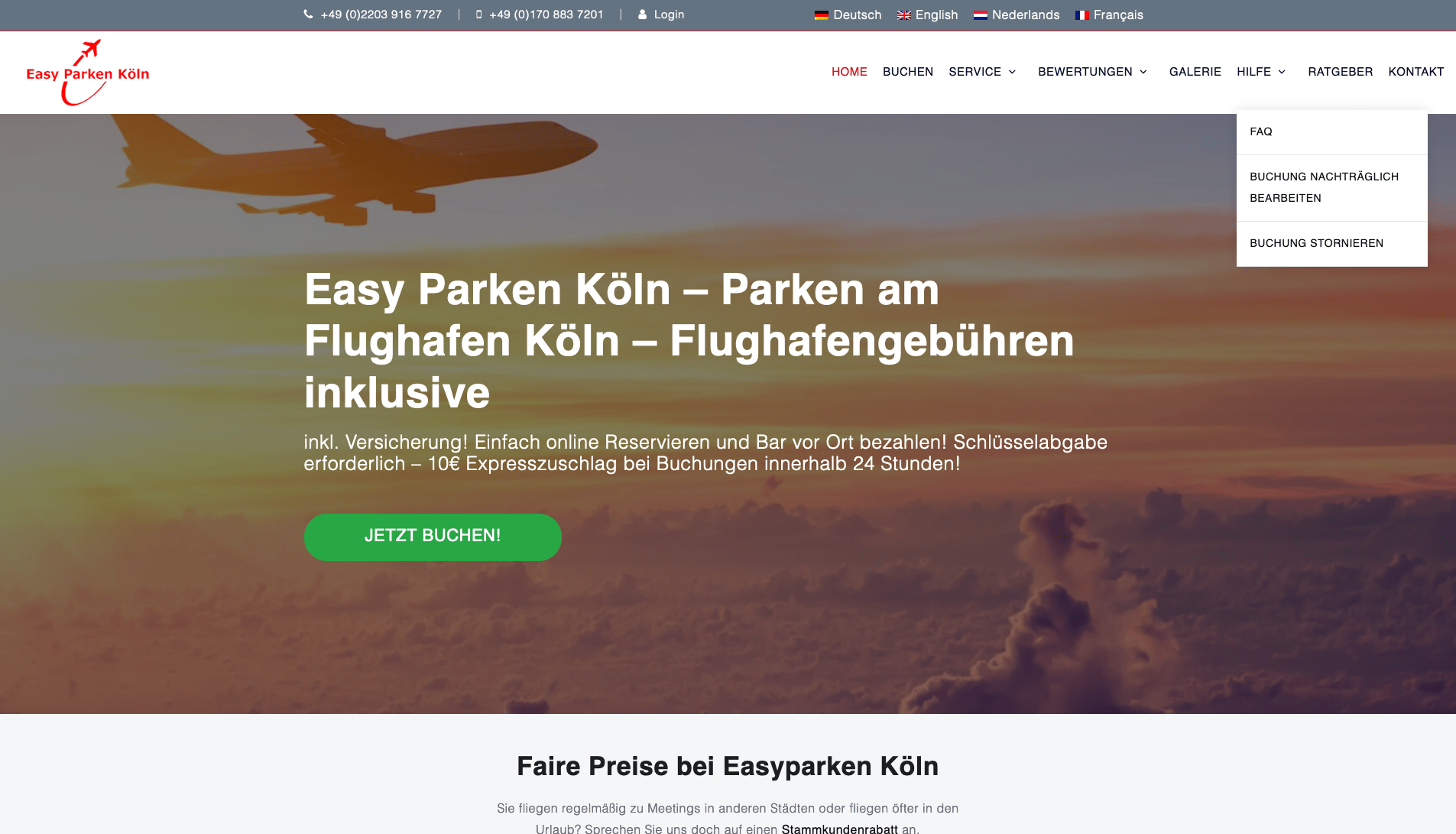 Screenshot Easy Parken Köln Parkplatz Website