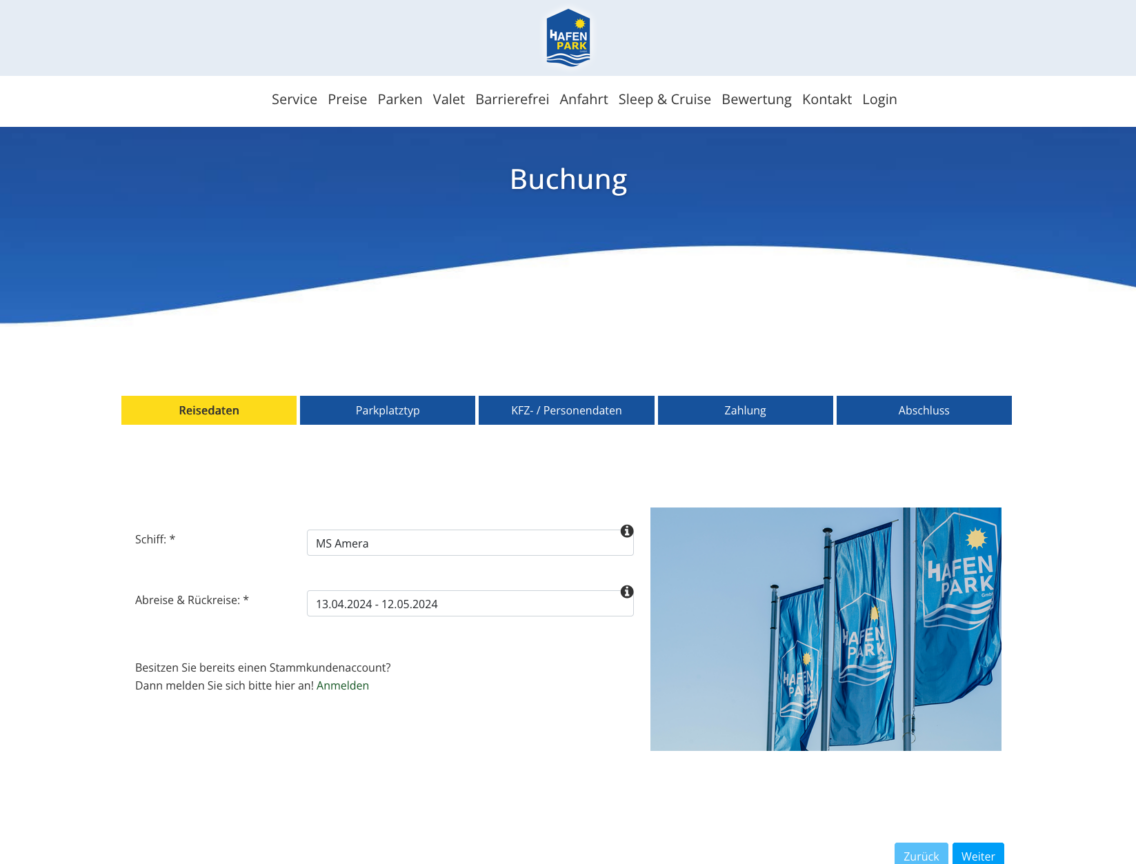 Screenshot Ihr Hafenpark Parkplatz Website