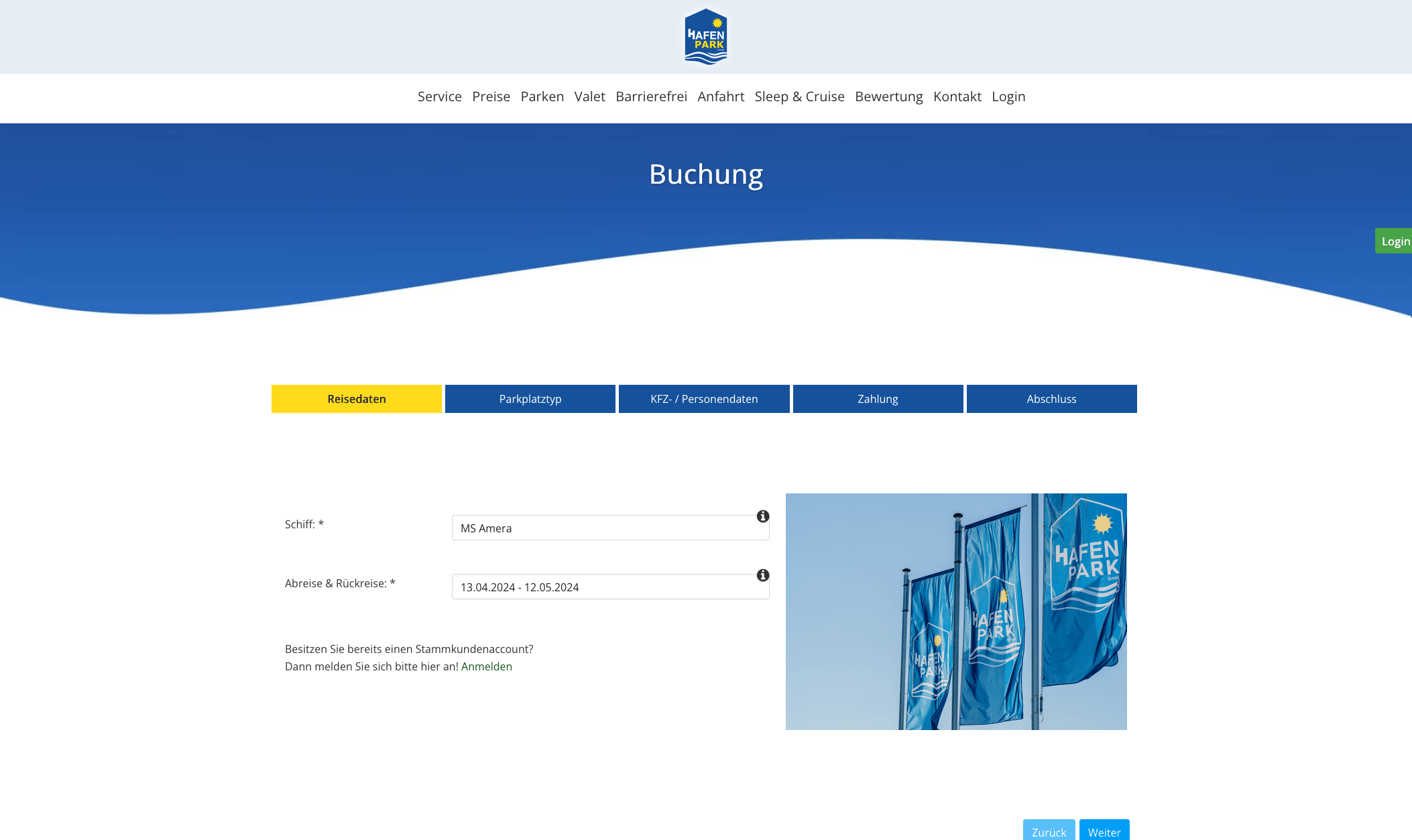 Screenshot Ihr Hafenpark Parkplatz Website
