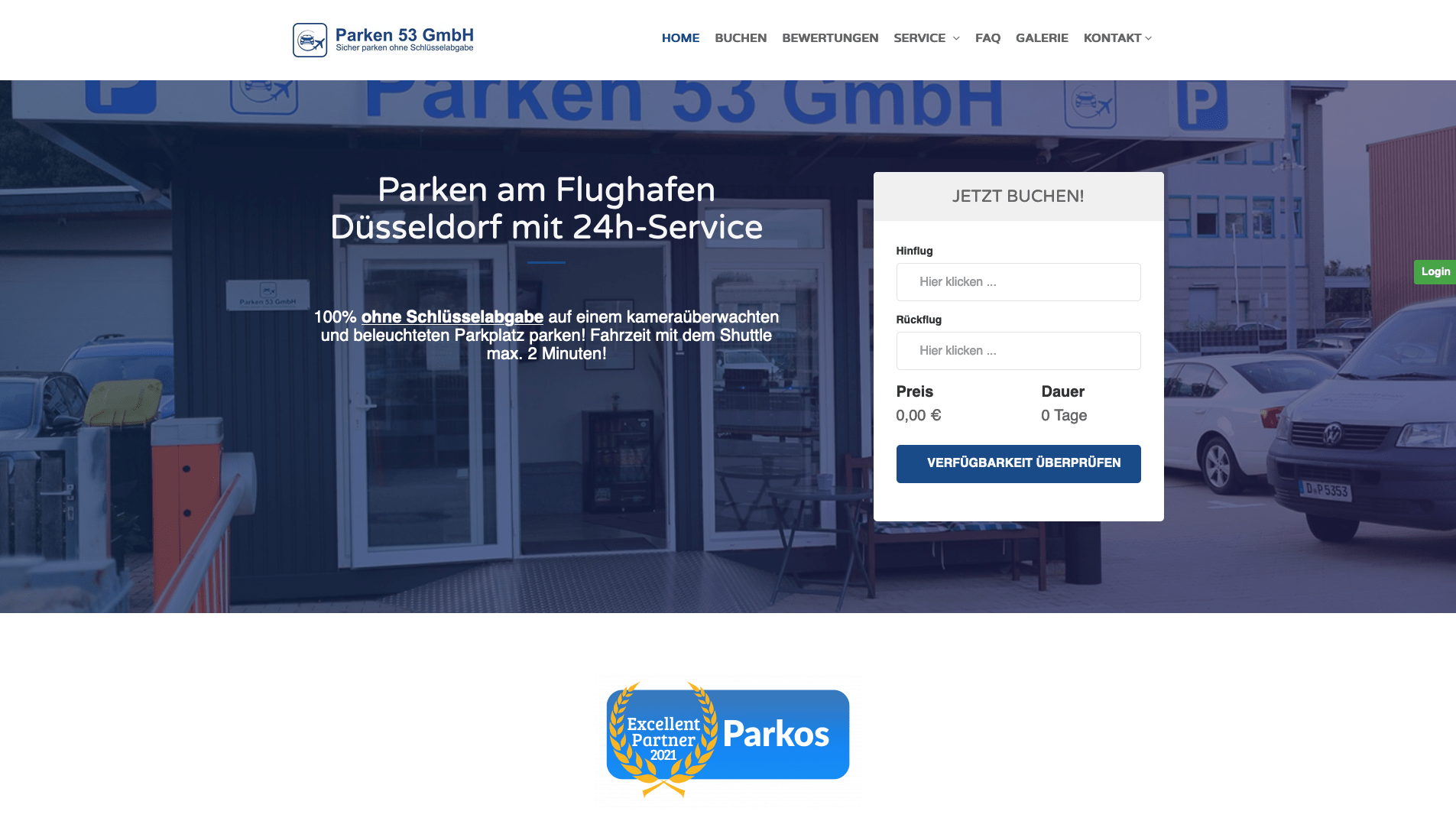 Screenshot Parken53 Parkplatz Website