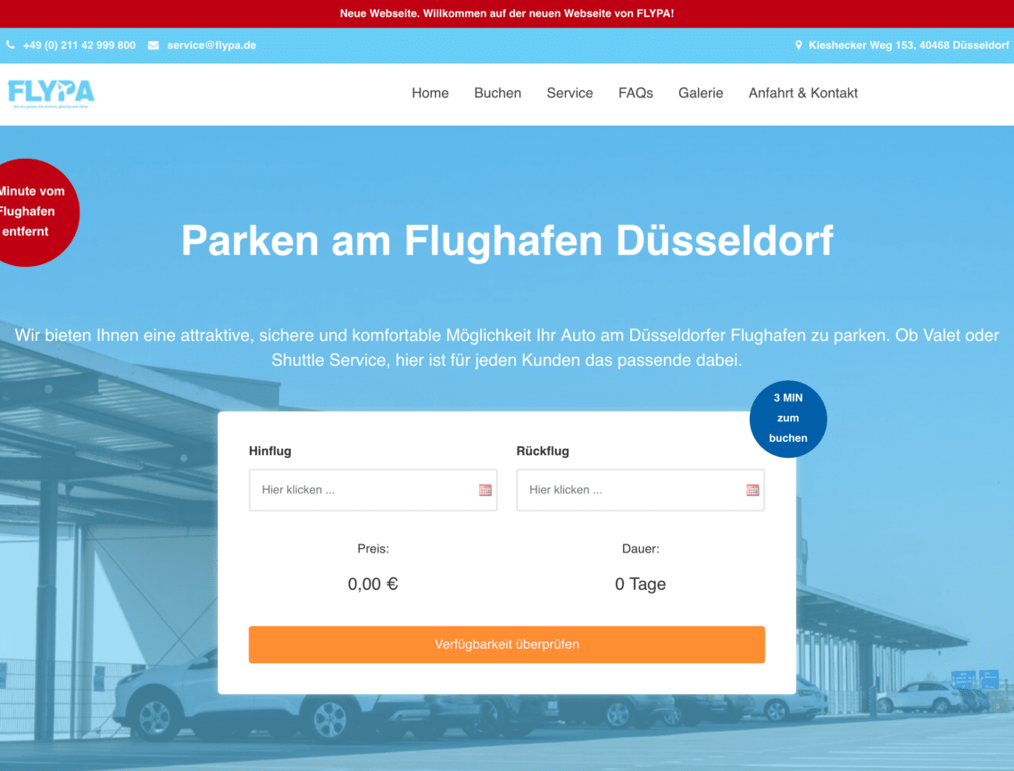 Screenshot FLPA Parkplatz Webseite