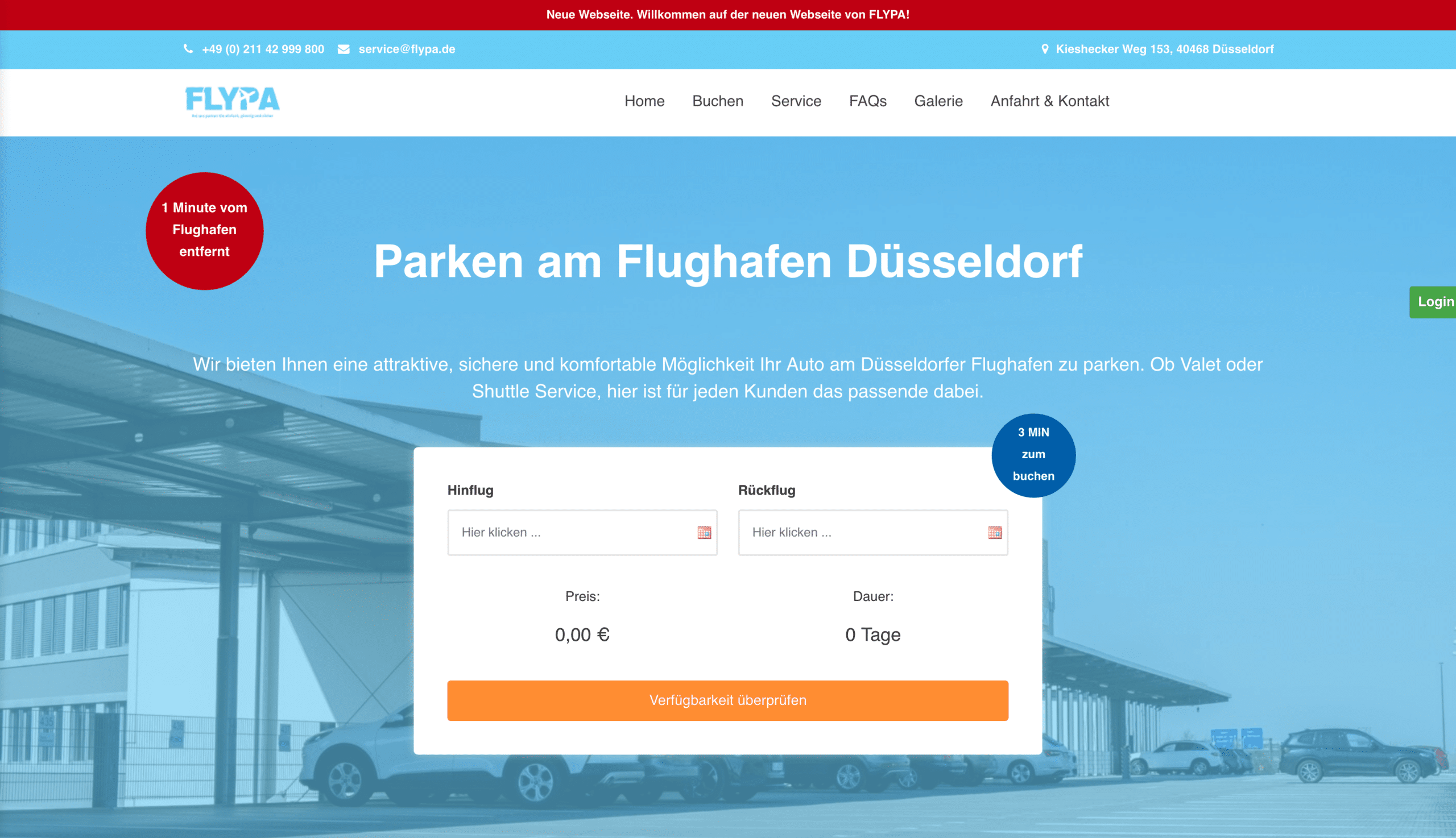Screenshot FLPA Parkplatz Webseite