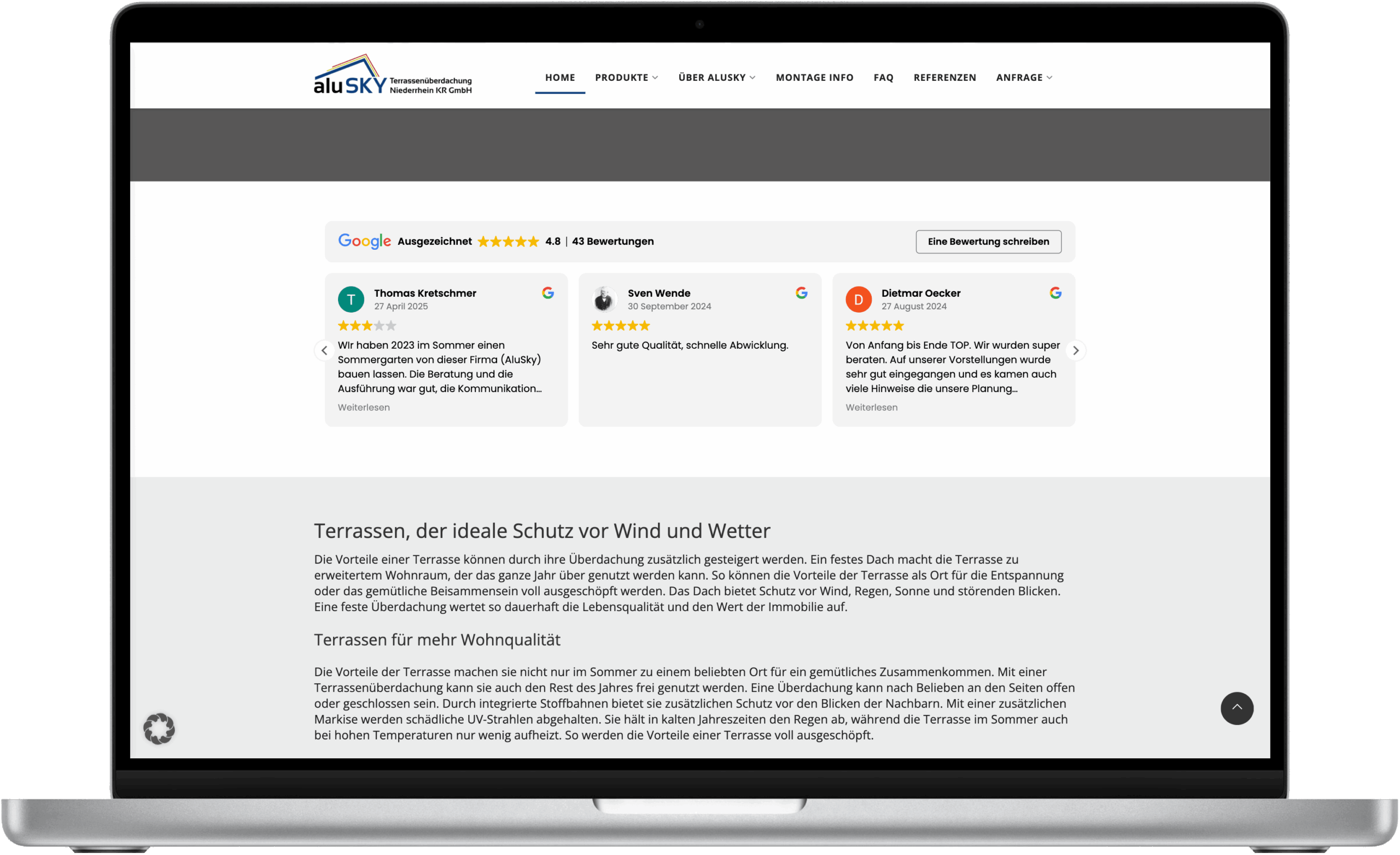 aluSky Terrassenüberdachungen Screenshot Bewertungen Referenz