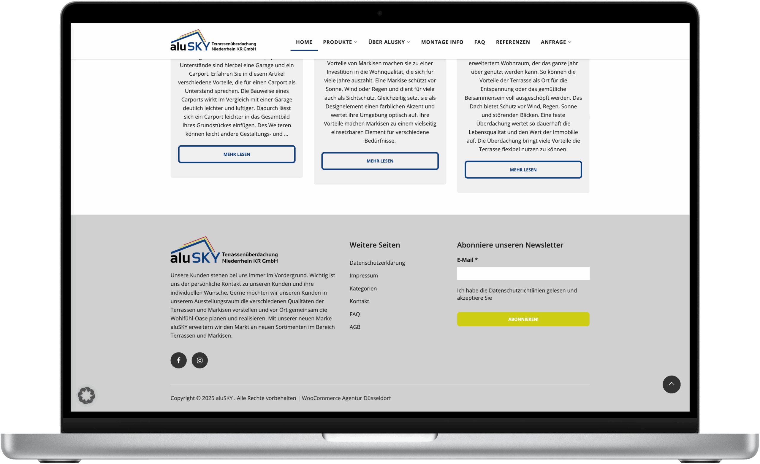 aluSky Terrassenüberdachungen Screenshot Footer Referenz
