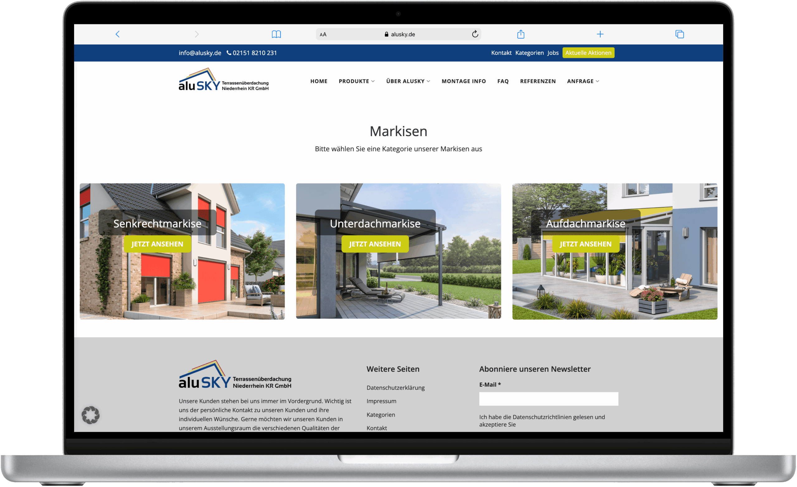 aluSky Terrassenüberdachungen Screenshot Markisen Kategorien Referenz