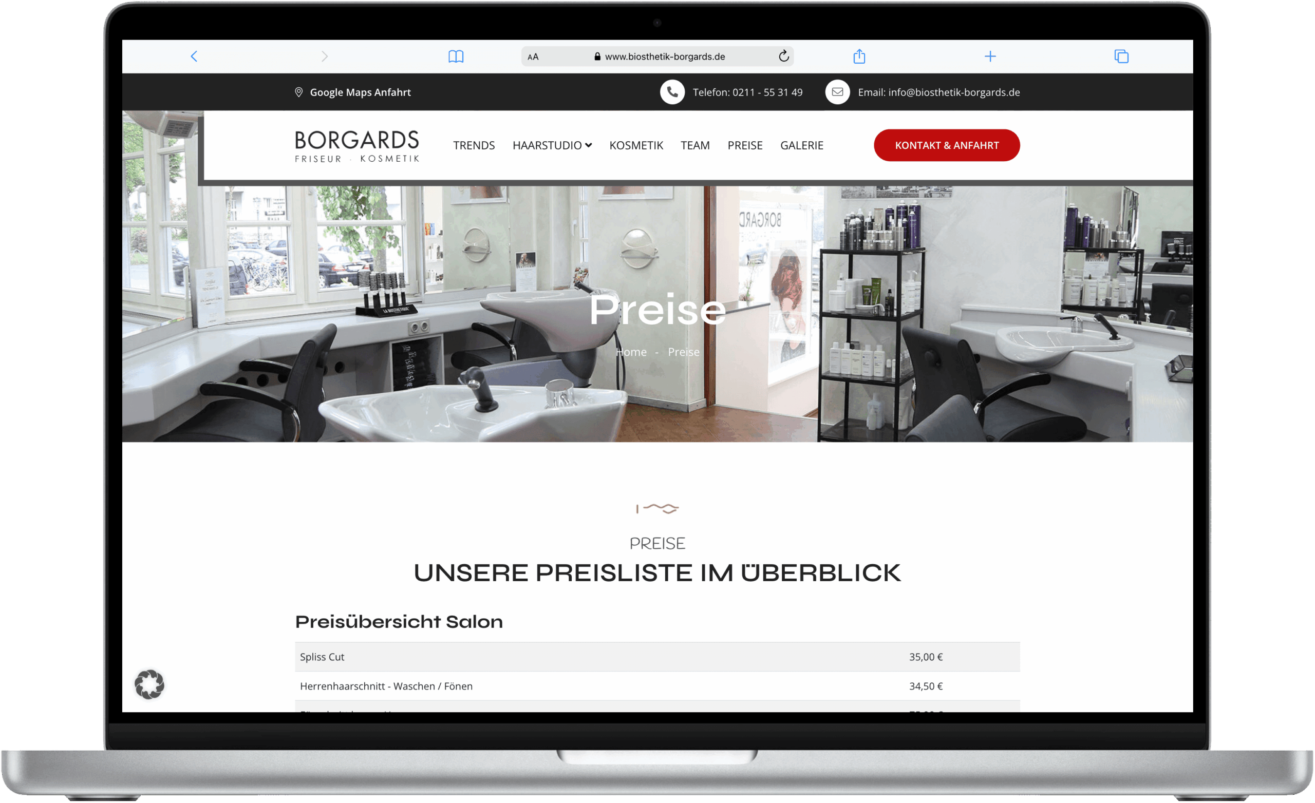 Friseur Borgards Screenshot Preise Referenz