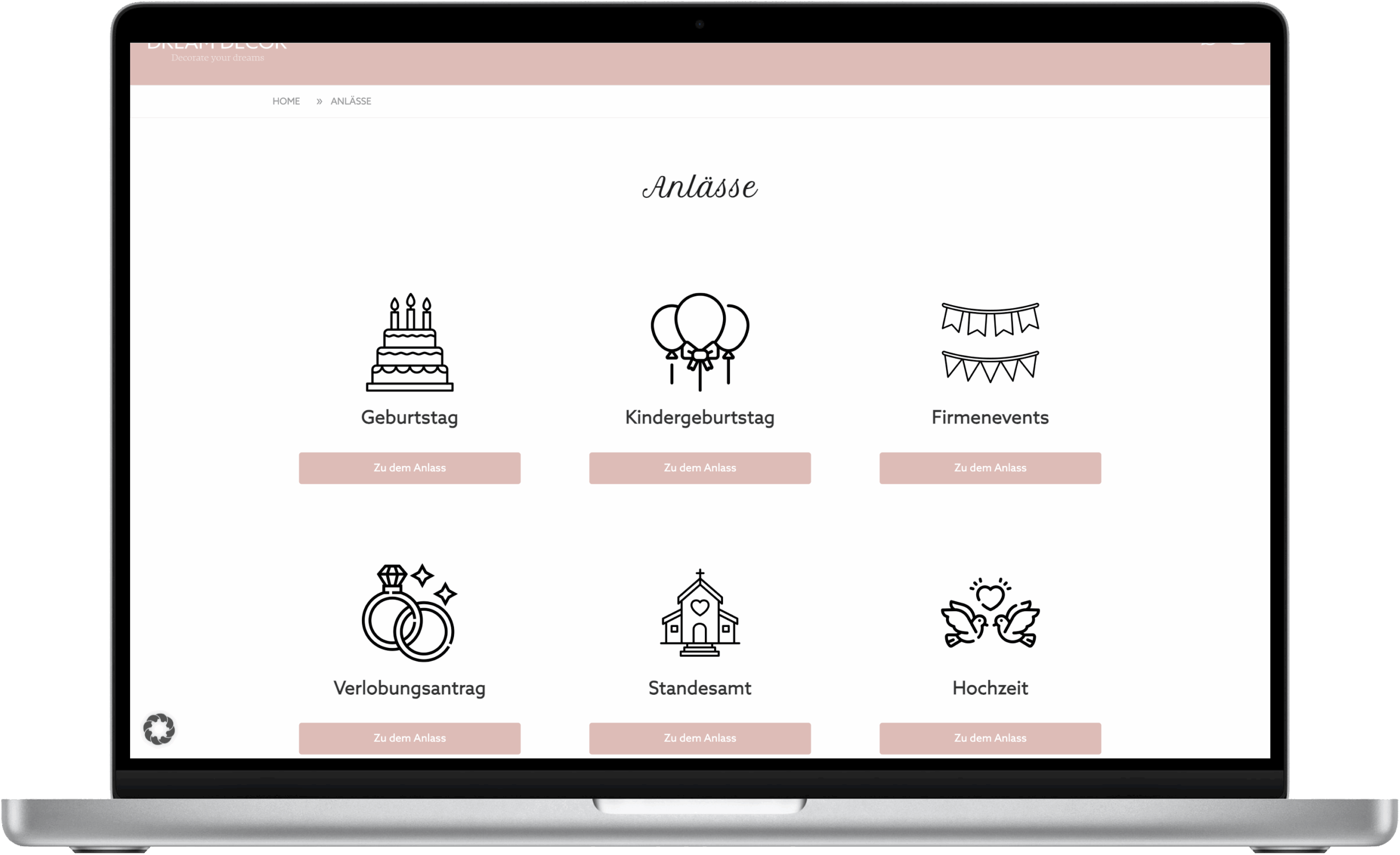 Dreamdecor Screenshot Anlässe Kachel Referenz
