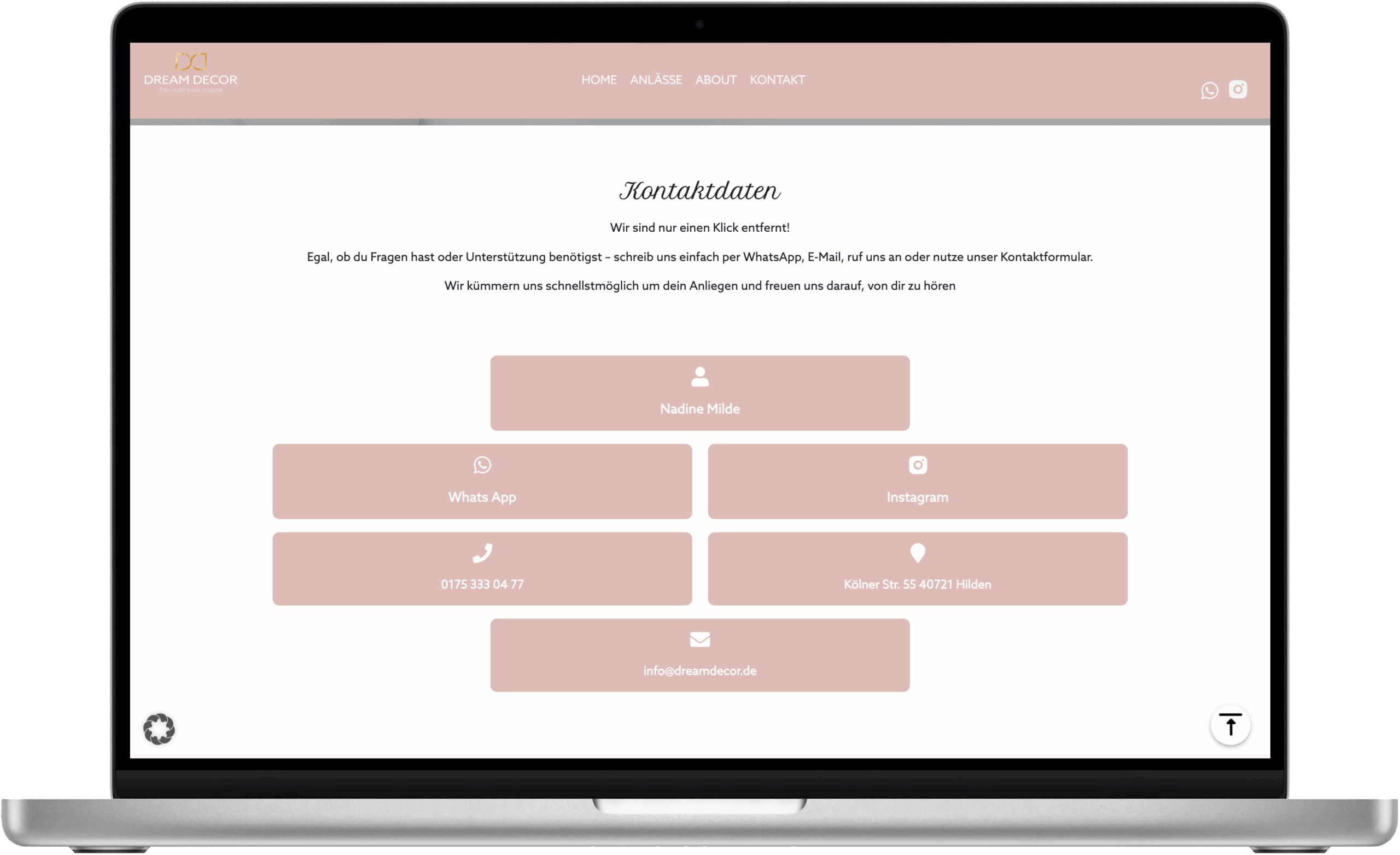 Dreamdecor Screenshot Kontaktdaten Referenz