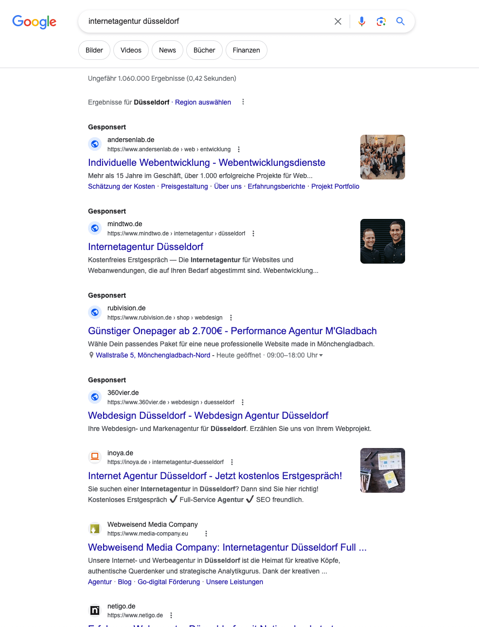 Internetagentur Düsseldorf Google-Suche