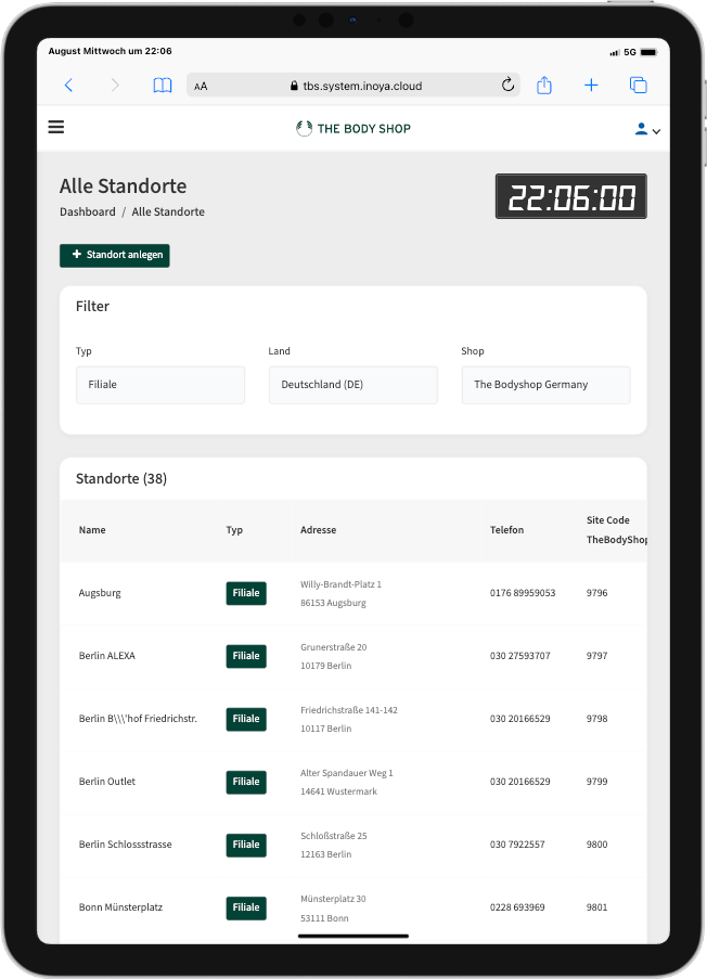 Tables Ansicht individuelle Software Entwicklung für The Body Shop
