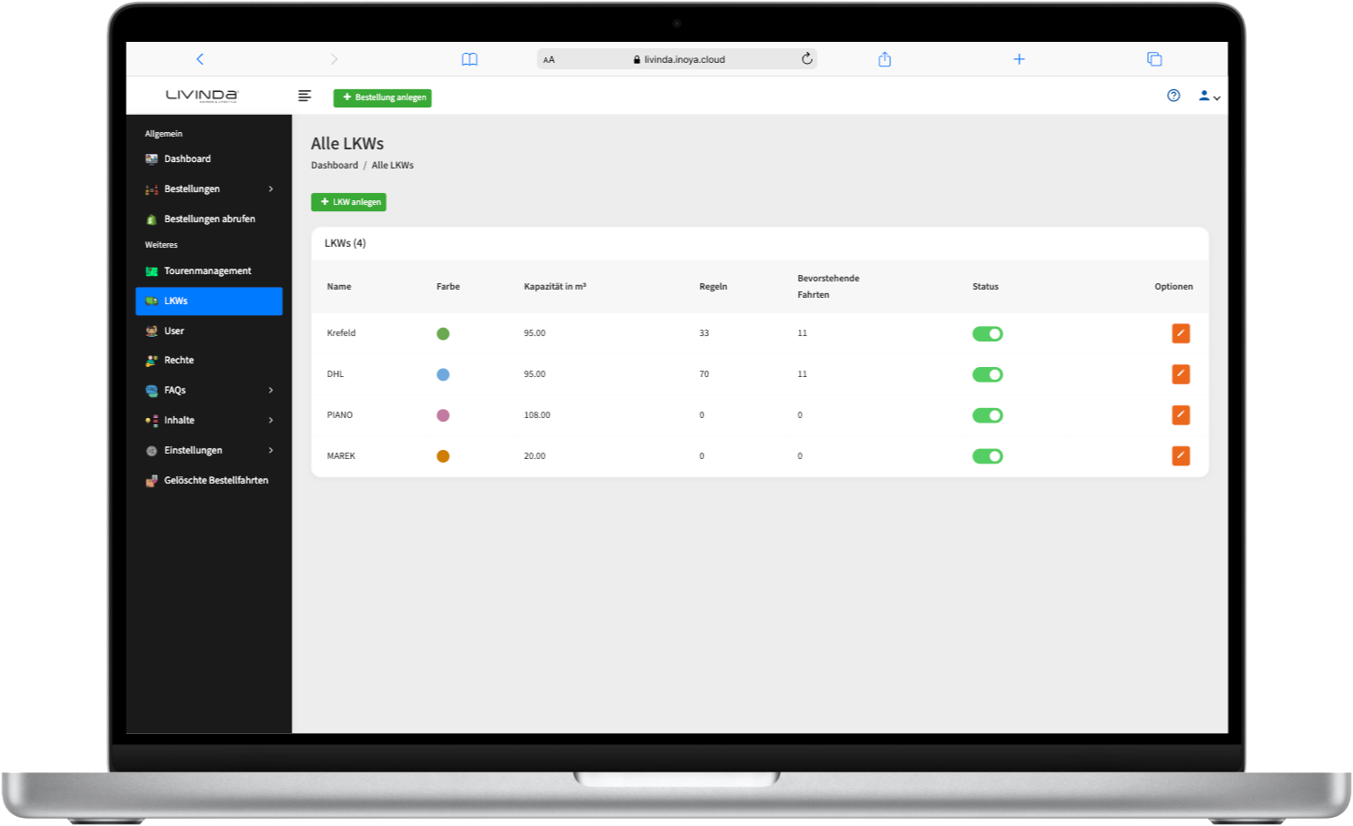 Livinda individuelle Softwareentwicklung Referenz Screenshot LKWs
