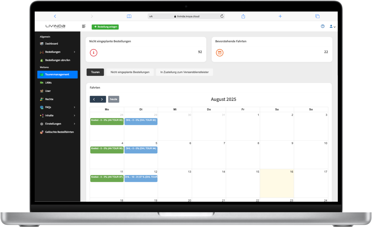 Livinda individuelle Softwareentwicklung Referenz Screenshot Tourenmanagement