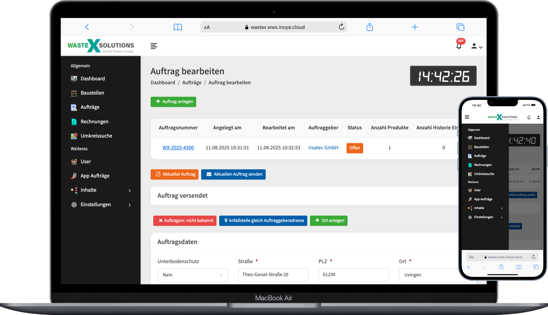 WasteX individuelle Softwareentwicklung Screenshot Auftrag bearbeiten