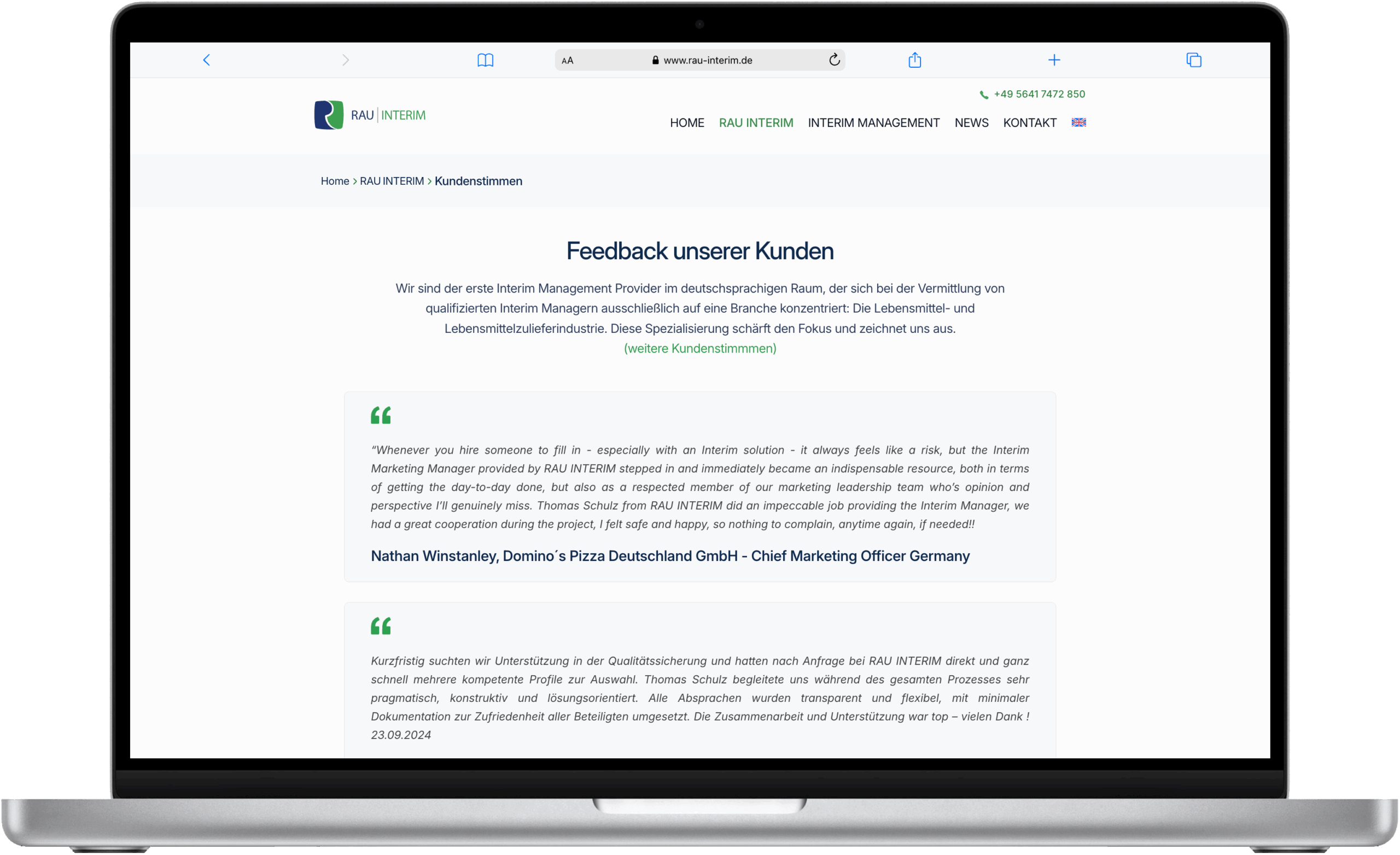 Rau Interim Screenshot Feedback Kunden Referenz