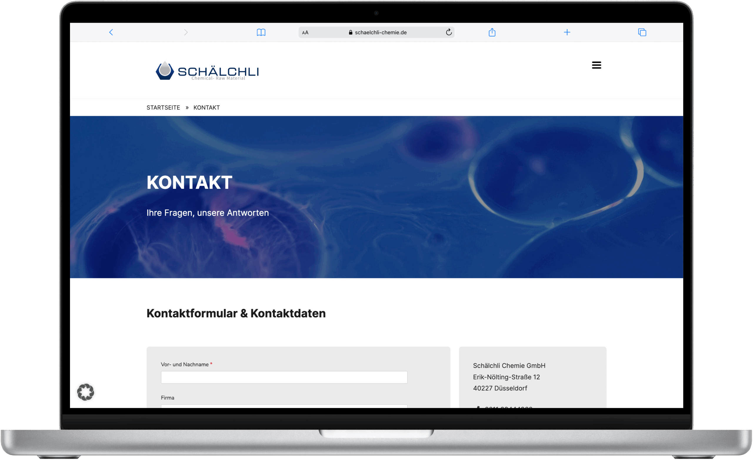 Schälchli Chemie Screenshot Kontakt Referenz