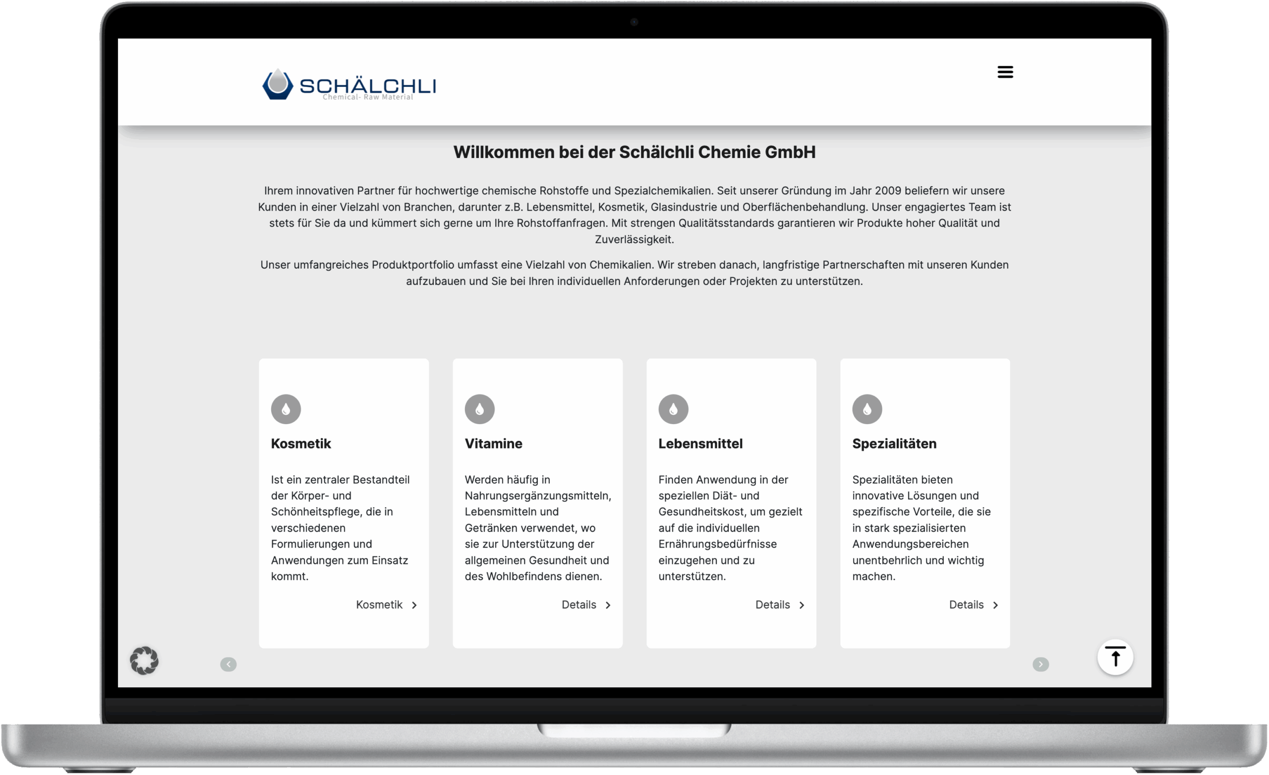 Schälchli Chemie Screenshot Teaserelemente Referenz