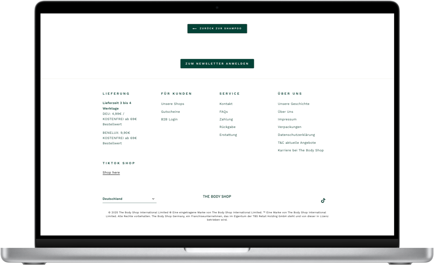 The Body Shop Shopify Screenshot Footer Referenz