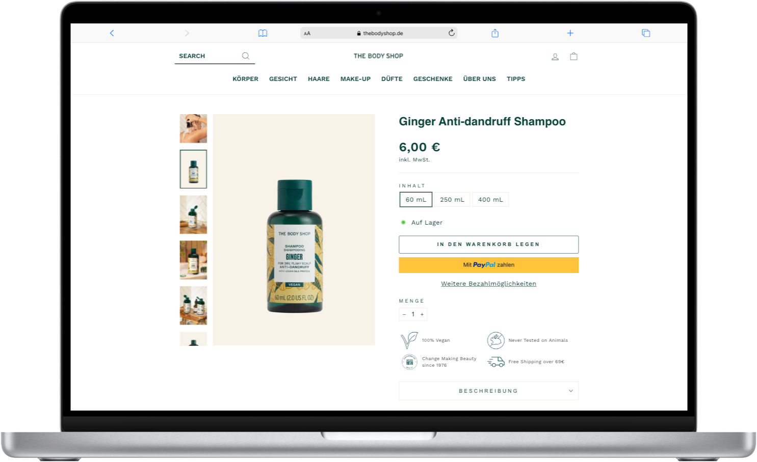 The Body Shop Shopify Screenshot Produkt Detailseite Referenz
