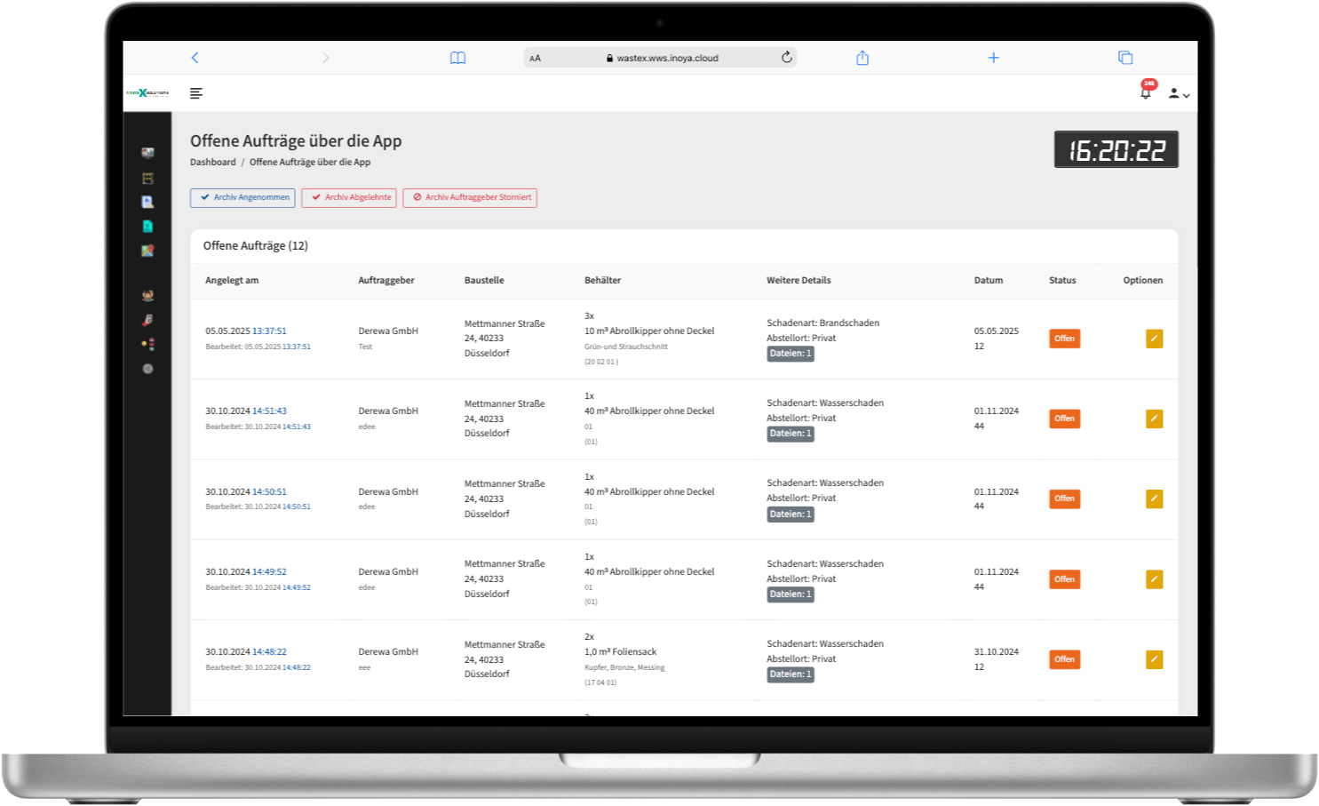 wastex Solutions individuelle Softwareentwicklung Screnshot offene App Aufträge