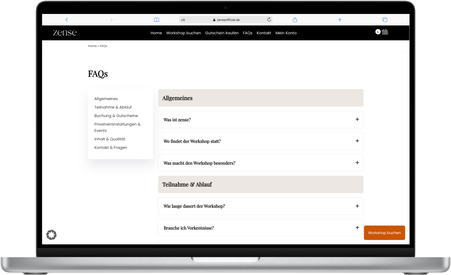 zense WooCommerce Referenz Screenshot FAQs