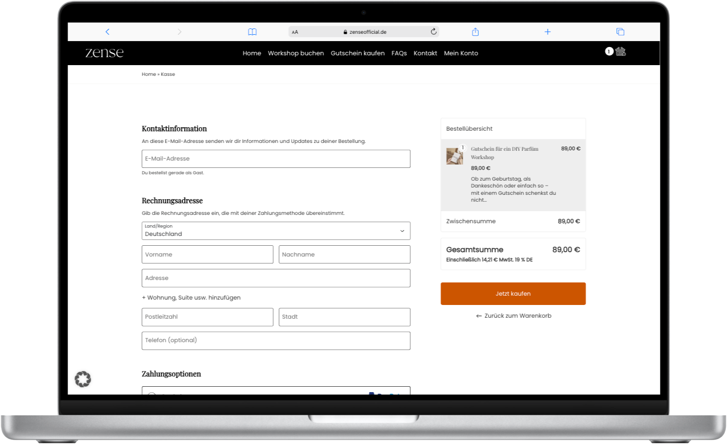zense WooCommerce Referenz Screenshot Kasse
