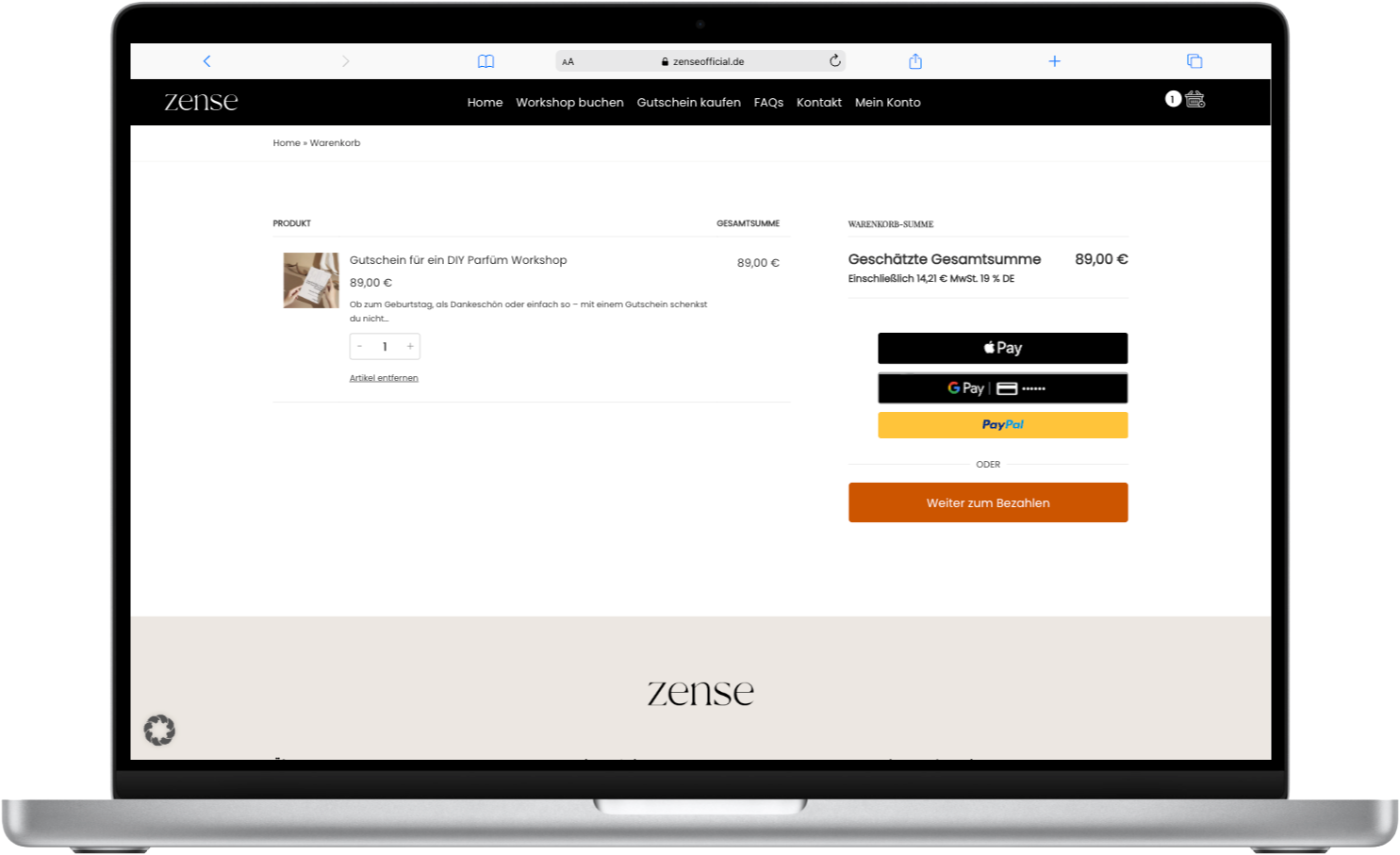 zense WooCommerce Referenz Screenshot Warenkorb